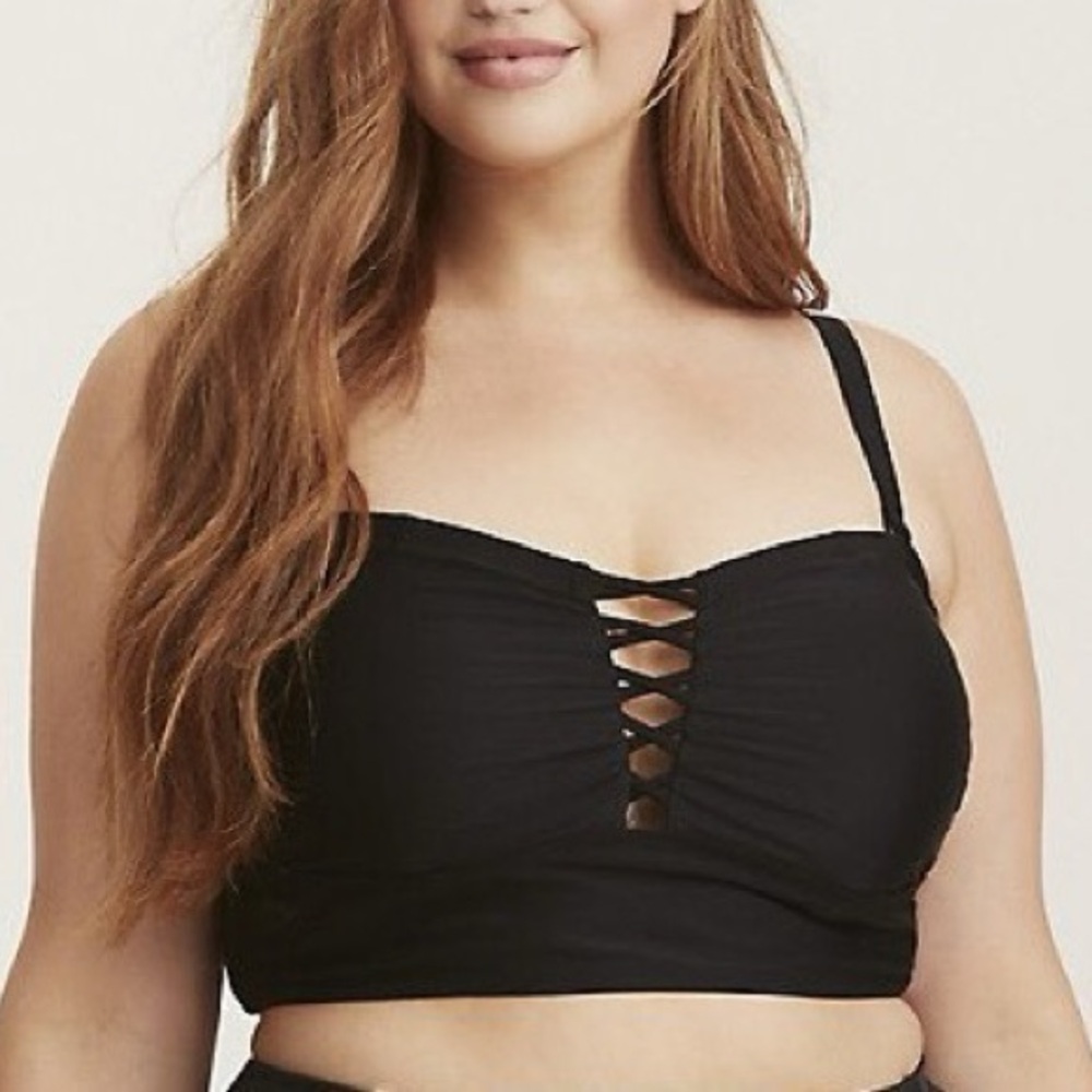Torrid Black Bikini Top with Lace-Up Front